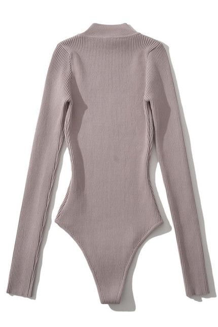 4 Colorway Solid Color Long Sleeve Knitted Casual Fashion Bodysuits for Women