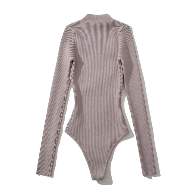 4 Colorway Solid Color Long Sleeve Knitted Casual Fashion Bodysuits for Women