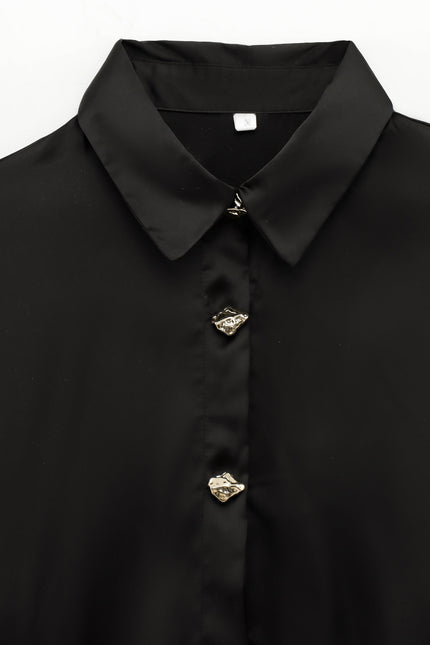 2 Colorway Turn Down Collar Buttons up Solid Color Long Sleeve Casual Fashion Tops Blouse for Women