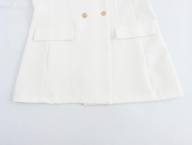 Patchwork Design White Black Color Double Breasted Long Sleeve Casual Fashion blazer for Women