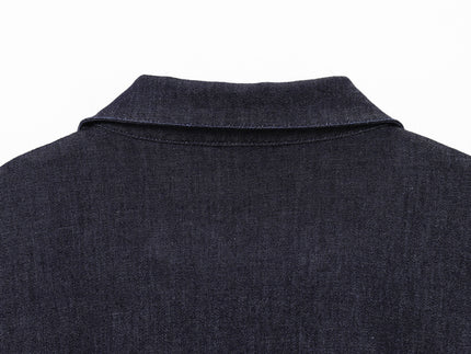 Turn Down Collar Buttons up Short Sleeve Denim Blue Color Casual Fashion Jeans Shirt Dress for Women