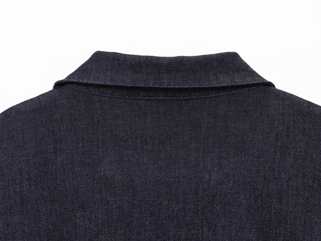 Turn Down Collar Buttons up Short Sleeve Denim Blue Color Casual Fashion Jeans Shirt Dress for Women