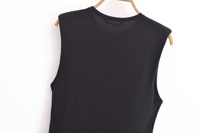 Crew Neck Black Beige Color Sashes Sleeveless Casual Fashion Summer Long Dress for Women
