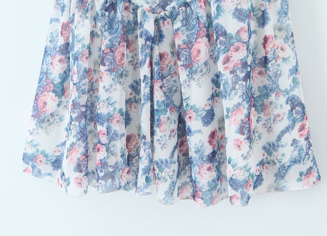 Floral Print Shoulder Strap Lace up Multi Color Casual Fashion Summer Mini Dress for Women