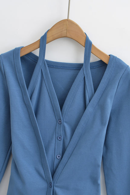 5 Colorway Solid Color Buttons up Long Sleeve Casual Fashion Women t Shirt