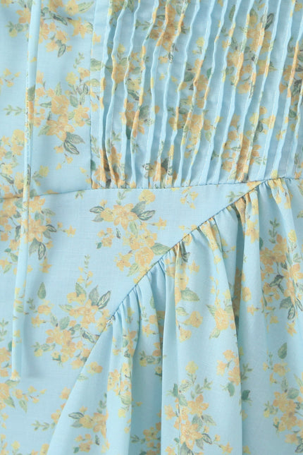 Floral Print Blue Color Sleeveless Hot Sale Casual Fashion Ladies Cotton Long Halter Dress
