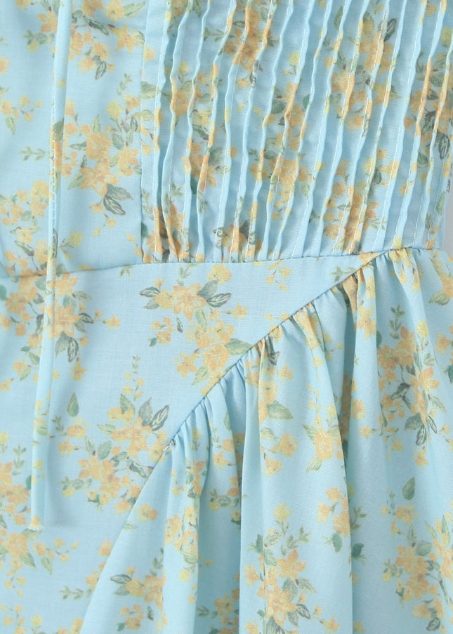 Floral Print Blue Color Sleeveless Hot Sale Casual Fashion Ladies Cotton Long Halter Dress
