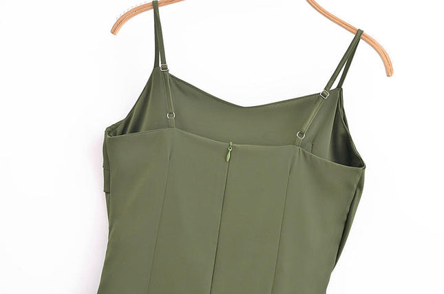 3 Colorway Front Slit Pleated Solid Color Spaghetti Strap Casual Fashion Women Long slip Dress