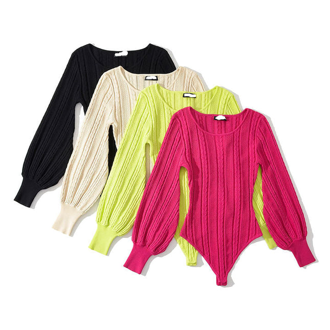 4 Colorway Crew Neck Long Sleeve Solid Color Casual Fashion Solid Color Women Bodysuit
