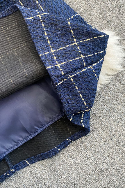 Autumn and Winter Temperament Long Sleeved Tweed Jacket With Waistband Vest and Buttocks Wrapped Dress Two Piece Set