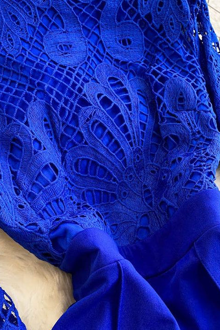 Lace Patchwork Lantern Sleeve Jumpsuit for Women in Spring and Autumn Wide Leg Pants