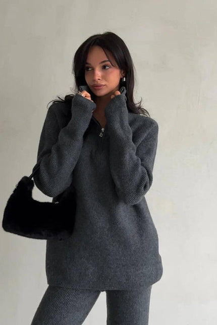 PASUXI New Arrival Straight Leg Pants Long Sleeve Two Piece Set Women Zip up Knit Set Women Solid Soft Womens Set Outfit