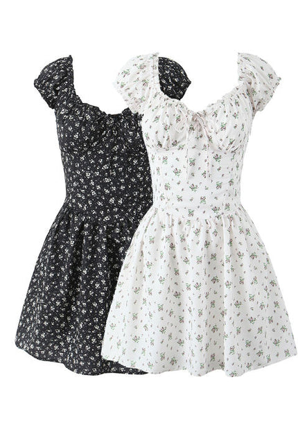 2 Colorway Floral Print square Collar Hot Sale Casual Fashion Mini Dress for Ladies