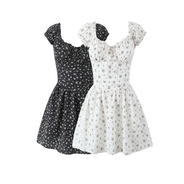 2 Colorway Floral Print square Collar Hot Sale Casual Fashion Mini Dress for Ladies