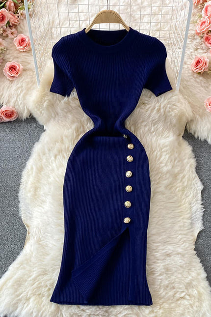 New Arrival Wholesale Spring Fall Short Sleeves Korean Kpop Knitted Casual Sweater Dresses Supplier Women Winter