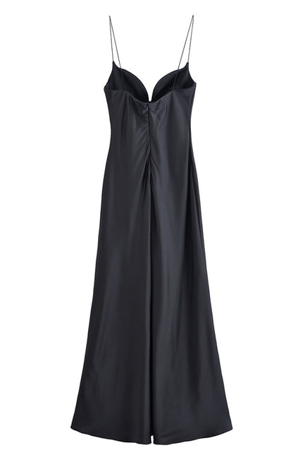 Spaghetti Strap Solid Color Back Hollow Out Casual Fashion Long slip Dress for Women