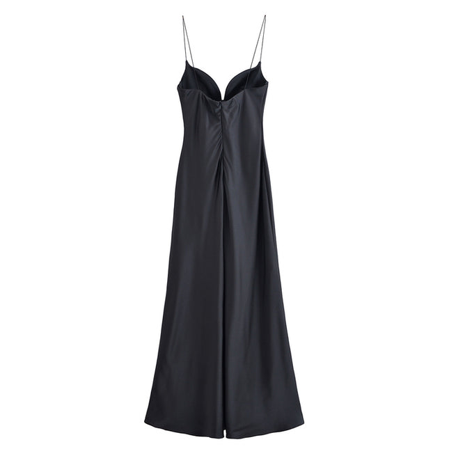 Spaghetti Strap Solid Color Back Hollow Out Casual Fashion Long slip Dress for Women