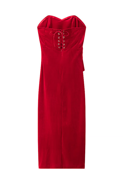 2 Colorway Front Slit Pleated Solid Color Strapless Casual Fashion Summer Long Dress for Women