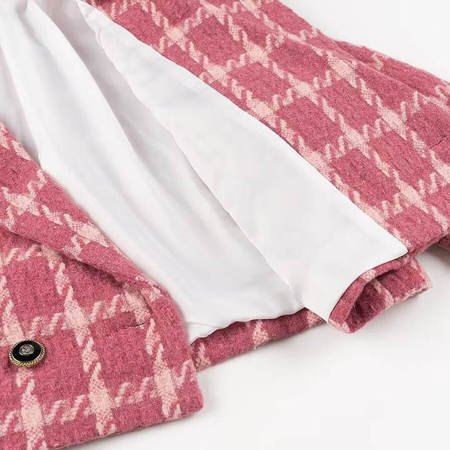 2 Colorway Double Breasted Long Sleeve Notched Collar Plaid Print Casual Fashion Crop blazer for Women