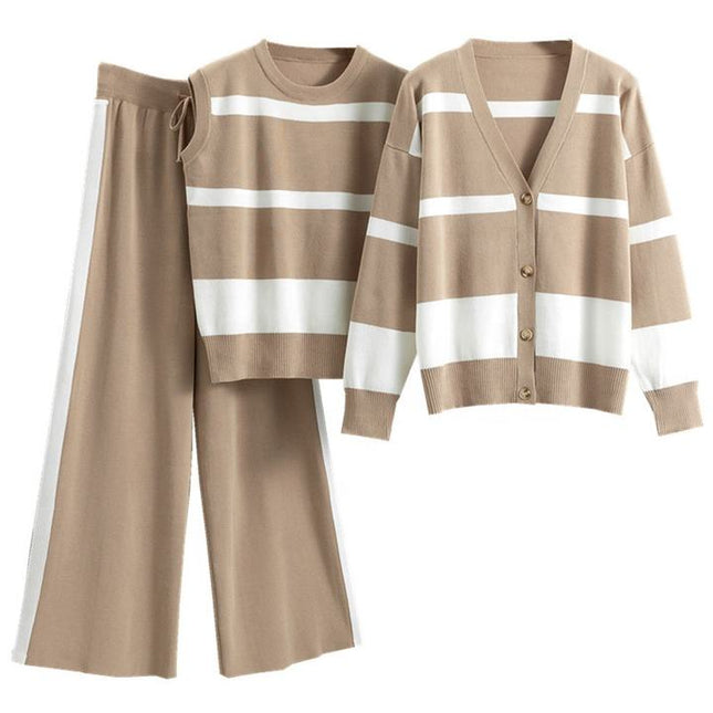 Wide Leg Pants Sports Set for Women Fashionable and Loose Fitting Casual Three Piece Set Trend