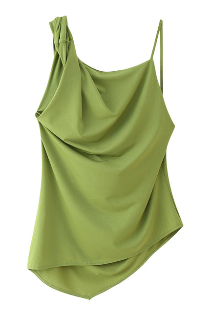 Asymmetrical Design Green Color Pleated Hot Sale Casual Fashion Women's tank Top