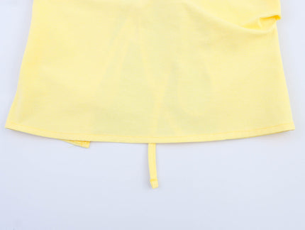 Back Hollow Out Lace up Yellow Color Pleated Casual Fashion Women's Halter tank Tops