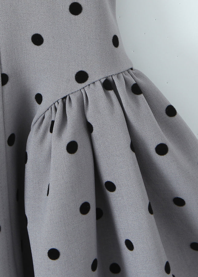 Back Hollow Out Gray Color Polka Dot Print Casual Fashion Summer Mini Halter Dress for Women