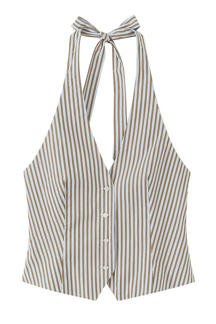 Striped Print Back Hollow Out Hot Sale Casual Fashion Women's Halter tank Tops