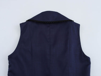 Turn Down Collar Navy Color Sleeveless Casual Fashion Summer Mini Dress for Women