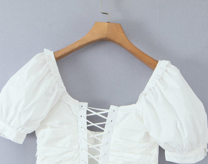 Square Collar Short Sleeve White Color Hot Sale Casual Fashion Summer Cotton Long Dress for Women