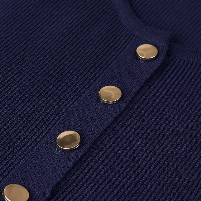 2 Colorway Buttons up Solid Color Crew Neck Sleeveless Casual Fashion Knit Long Dress for Women