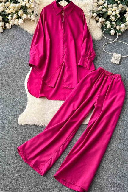 Women's Sets Spring Fashion Shirt High Waist Casual Pants 2 Piece Set Women Clothing Wholesale