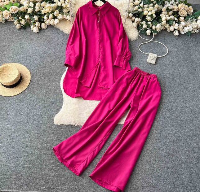 Women's Sets Spring Fashion Shirt High Waist Casual Pants 2 Piece Set Women Clothing Wholesale