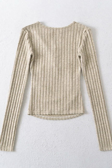 3 Colorway Solid Color v Neck Long Sleeve Knitted Casual Fashion t Shirt for Women