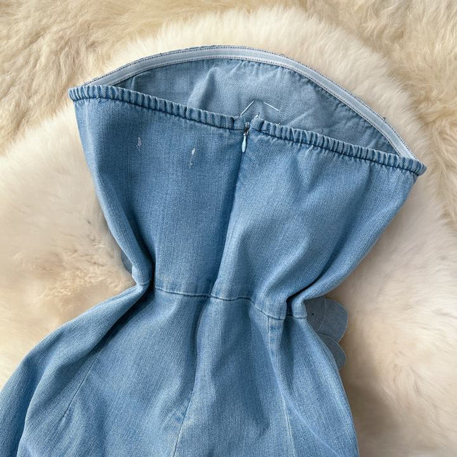 2025 Spring New Fashionable Sleeveless Waist Slimming Denim Women's Jumpsuit