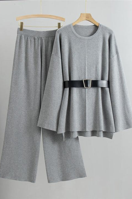 Knitted Wide Leg Pants Sweater Set for Women Spring and Autumn New Style Loose and Fashionable Temperament Two-piece Set