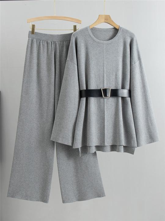Knitted Wide Leg Pants Sweater Set for Women Spring and Autumn New Style Loose and Fashionable Temperament Two-piece Set
