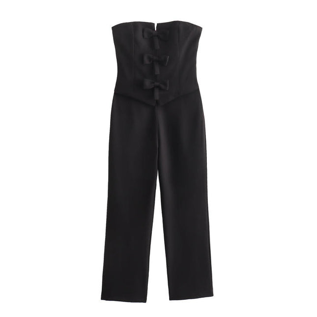 2 Colorway Solid Color Front Bow Tie Strapless Hot Sale Casual Fashion Elegant Women One Piece Jumpsuit