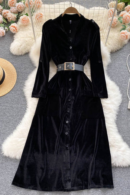 Autumn and Winter New Thickened Velvet Professional Dress A-line Slim Knee Length French Dress
