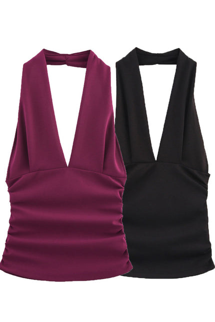 3 Colorway Back Hollow Out Solid Color Sleeveless Casual Fashion Women's Halter tank Tops