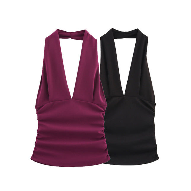 3 Colorway Back Hollow Out Solid Color Sleeveless Casual Fashion Women's Halter tank Tops