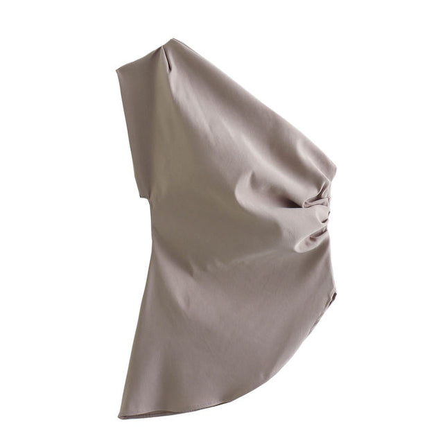 3 Colorway One Shoulder Design Solid Color Pleated Casual Fashion tank Tops for Women