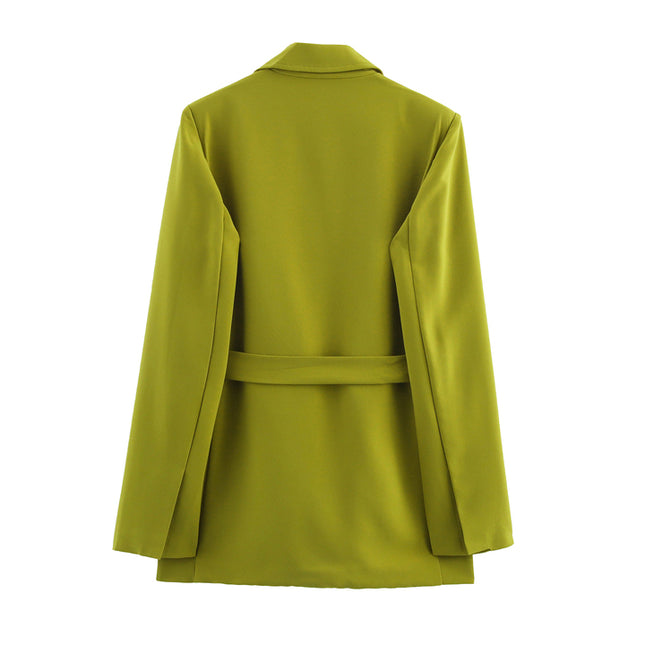 Green Color Long Sleeve Notched Collar Casual Fashion blazer Jacket for Women