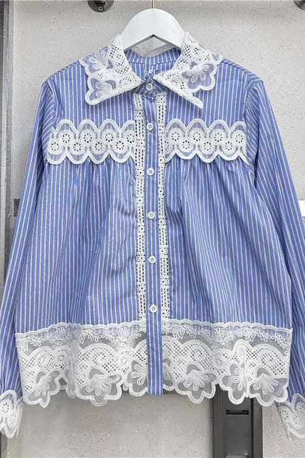 French New Fashion Lace Splicing Long Sleeve Shirt Women'S Tops