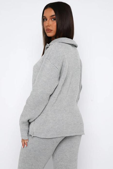 PASUXI New Fashion Designer Two Piece Sets Long Sleeve Zipper and Straight Leg Pants Knitted Set Clothes for Women