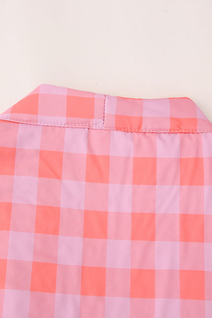 Plaid Print pink Open Stitch Short Sleeve Casual Fashion Winter Padded Jacket for Women