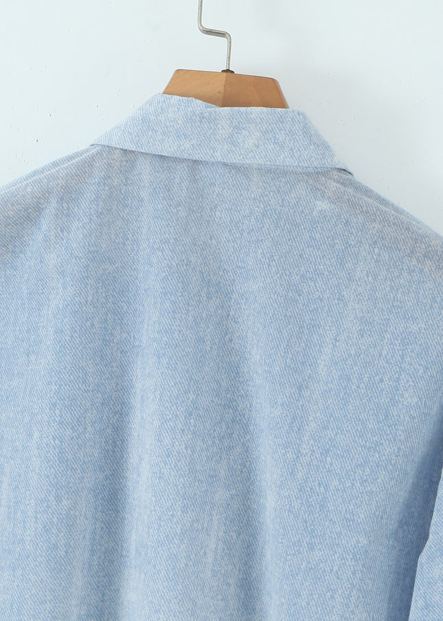 Blue White Color Buttons up Long Sleeve Turn Down Collar Casual Fashion Tops Blouse for Women