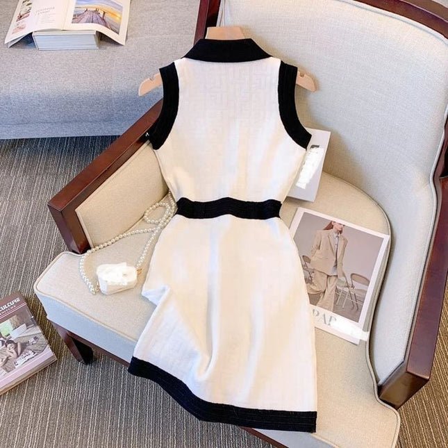 Fashion Style Black and White Women Mini Dress Jacquard Casual Summer Ladies Dress