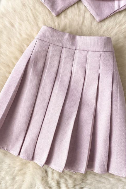French Suit Vest High Waisted Pleated Two Piece Skirt Set