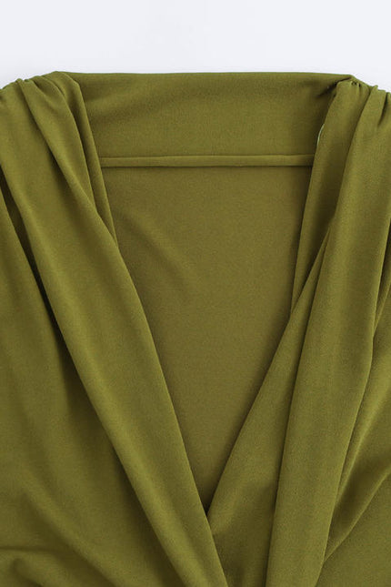 V Collar Design Long Sleeve Green Color Casual Fashion Bodysuit Jumpsuit for Women